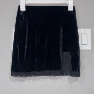 Forever 21 Black Velvet Mini Skirt with Lace Trim